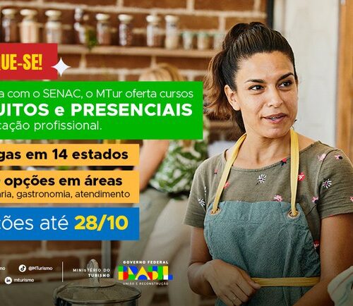 Mtur abre inscrições para cursos gratuitos de qualificação profissional em parceria com o Senac   